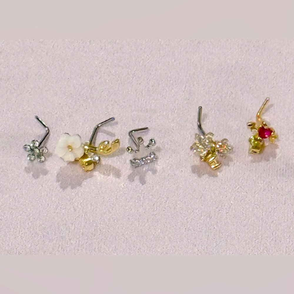 Elegant Gold and Silver Floral Nose Piercing Set! 20ga L Bend! New in package!